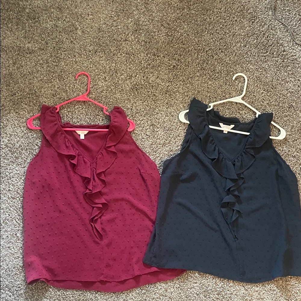 LC Lauren Conrad Burgundy and Black Ruffle Swiss Dot Camisoles (Set of 2)